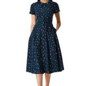 Scallop detail Christmas print cotton shirtdress